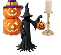 Halloween Witch Statue, Goth Witch Holding Pumpkin Desktop Ornament, Resin Dark Fantasy Spooky Festival Collectible Decoration for Bedroom, Room, Kitchen, Cosplay, Carnival, Seasonal Display, 20cm