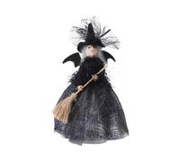 Halloween Witch Tree Topper Decoration,1 Pcs 28cm Black Witch Ornament with Spider Web Dress,Bat Wings,Witch Hat and Witch Broom