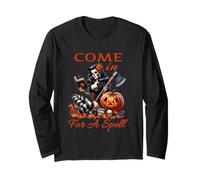 Halloween Witch Vintage Pin Up Ragazza Vieni In Per Un Incantesimo Maglia a Manica