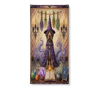 Halloween Witch Wirehaired Pointer Dog Copertura per porta esterna 91,2 x 182,9 cm, retro divertente strega magica porta anteriore posteriore banner ingresso uscita decorazione, spettrale casa coperta