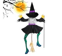 Halloween Witch Yard Decorations, Spooky Witch Decorations Crashing Into Tree, Adjustable 3D Hanging Figure Outdoor Ornament for Holiday Party, Haunted Garden, Lawn, Porch, Home Display