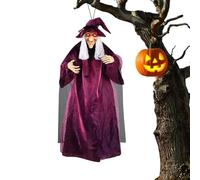 Halloween Witches Outdoor - Proppetto di strega che parla per l'atmosfera spettrale, occhi luminosi con suono inquietante, decorazione spaventosa per la festa del portico del giardino, casa di fuga in