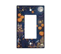 Halloween Witchy Cat Decor Singolo Rocker Interruttore Della Luce Copertura | Jack-o'-lanterns, casa stregata, cappello da strega, ragnatele spettrali, chiaro di luna incandescente, fogliame autunnale