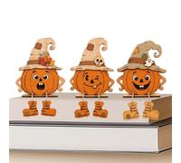 Halloween Wooden Pumpkin Decor - 3 Pack 2D Farmhouse Tabletop Ornaments