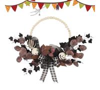Halloween Wreath, Artificial Maple Garland, Festive Door Decoration, 5.75 Inches, Spider Pumpkin Ghost Accents, Design, Kitchen Porch Window Mantle Table Indoor Outdoor Use