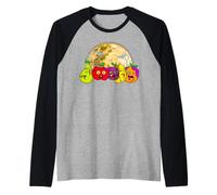 Halloween Zombie Frutta Mostri Luna Piena Vegan Vegetarier Maglia con Maniche Raglan