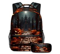 Halloween Zombie Hand School Bag Set - Zaino e astuccio combinato, perfetto per studenti, bambini, ragazzi e ragazze, Multicolore#03, B：29.4x20x40cm P：19x7.5x3.8cm, Zaini Daypack