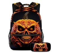 Halloween Zombie Hand School Bag Set - Zaino e astuccio combinato, perfetto per studenti, bambini, ragazzi e ragazze, Multicolore#04, B：29.4x20x40cm P：19x7.5x3.8cm, Zaini Daypack