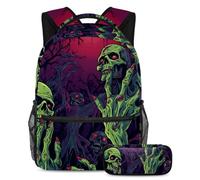Halloween Zombie Hand School Bag Set - Zaino e astuccio Combo per studenti, bambini, ragazzi e ragazze, Multicolore#02, B：29.4x20x40cm P：19x7.5x3.8cm, Zaini Daypack