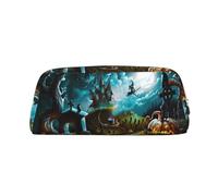 Halloween zucca cimitero stampa scuola pelle cerniera fontana penna a sfera penna roller sacchetto matite caso titolare per pupilla, Argento, Taglia unica, Astuccio per trucchi