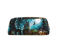 Halloween zucca cimitero stampa scuola pelle cerniera fontana penna a sfera penna roller sacchetto matite caso titolare per pupilla, Oro, Taglia unica, Astuccio per trucchi