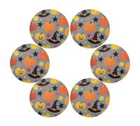 Halloween zucca gialla cappello strega decorazioni di Halloween tovagliette rotonde fattoria lino tovagliette riutilizzabili individuales para mesa de comedor Azul 39,1 x 39,1 cm Set di 6