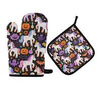 Halloween zucca gialla unicorni decorativo forno guanto presina set guanti da cucina resistenti al calore set 2 pezzi per cucinare cucina barbecue