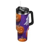 Halloween zucca gialla vuoto bocca larga 1180 ml in acciaio inox grande bicchiere con coperchio cannuccia decorativo grande tazza da caffè per scuola, sport, asilo nido, campeggio e altro baso para