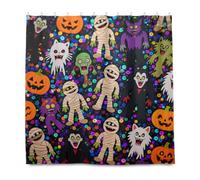 Halloween Zucca Giallo Zombie Decorativo Doccia Impermeabile Western Tenda da Doccia con Gancio Poliestere Lavabile Grande Tenda da Doccia Fodera per Vasca da Bagno Cortinas a prueba de agua para ba?o