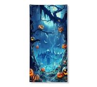 Halloween zucca porta copertura banner decorativo, spettrale casa stregata sfondo, interni ed esterni autunno festival decorazioni 91,8 x 182,9 cm