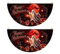 Halloweens Bunting 2 Pieces Semi-Circulars Half Fan Double Sided Buntings | Halloween Porch Banners Set for Home House Garage Porch Balcony Patios Deck Fence Yard Front Entryway Hallway Walls
