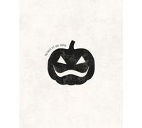 Hallowen Dot Grill Journal: Minimalist Halloween cover, black pumpkin face silhouette centered on plain white background, spooky yet simple, flat graphic style, no text