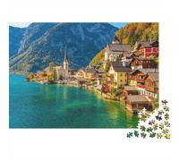 Hallstatt Town Jigsaw Puzzles 1000 Pieces Recyclable Material Alpine Lakeside Senior Puzzles Educational Game Decompression Parent Child Accessori da gioco 70x50cm/1000pcs