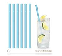 HALM Blu NEON Cannucce in vetro 6 pezzi 20 cm 6 Neon,+ spazzola di pulizia senza plastica - Lavabili in lavastoviglie - Sostenibili - Cannucce di vetro per long drink, frullati, succo