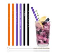 HALM - Cannucce di vetro per Halloween, 6 cannucce decorative con zucca, teschio, ragno, strega, mano insanguinata, pipistrello, arancione, viola, nero e effetto luce nera, decorazioni spettrali per