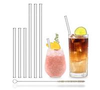 HALM Cannucce di vetro riutilizzabili - 6 pezzi, 2 dimensioni - Prodotto in Germania - Cannucce in vetro + spazzola per la pulizia senza plastica - Lavabili in lavastoviglie - Cannucce di cristallo