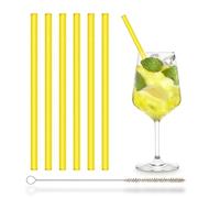 HALM Gialli NEON Cannucce di vetro 6 pezzi 20 cm 6 Cannucce + spazzola di pulizia senza plastica - Lavabili in lavastoviglie - Sostenibili - Cannucce di cristallo Festa a luce nera