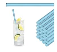 HALM Neon Blu Cannucce di Vetro Riutilizzabili - 50 Pezzi Dritti 20 cm per Ristorazione, Locale, Bar, Caffè, Albergo - Lavabili in Lavastoviglie - Cannucce di Cristallo