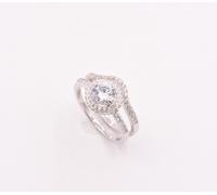 Halo Rotondo Cz 2 Pezzi Anello Fidanzamento Matrimonio Set Vero Argento 925