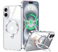 HaloArt 360° Girevole Supporto Magnetica Cover per iPhone 16 Plus [Stabile CD Anello Supporto per MagSafe] [N.1 Potenza Magnetica & Protezione Militare]Custodia Protettiva Antiurto Sottile,Trasparente