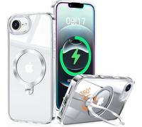HaloArt 360° Girevole Supporto Magnetica Cover per iPhone 16e [Stabile CD Anello Supporto per MagSafe] [N.1 Potenza Magnetica & Protezione Militare] Custodia Protettiva Antiurto Sottile, Trasparente