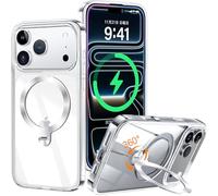 HaloArt 360° Girevole Supporto Magnetica Cover per iPhone 17 Pro Max [Stabile CD Anello Supporto per MagSafe] [N.1 Potenza Magnetica & Protezione Militare] Custodia Antiurto Sottile, Trasparente