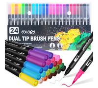 Halobios Brush Pen Lettering, 24 Colori Pennarelli Doppia Punta Fine 0,4 mm e 1-2mm Punta Pennello, Penne da Colorare ad Acquerello per Aulti Bambino Pennarelli Journal, Libri da Colorare, Disegnare