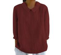 Halongz Camicetta da donna chic ed elegante camicia in cotone lino con maniche a 3/4 fiori casual camicetta ampia primavera estate tunica girocollo casual top, #08vin Rosso, 5X-Large