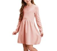 Haloumoning Abito da bambina, a maniche lunghe, con motivo a treccia, linea ad A, per il tempo libero, per l'autunno, elegante, per feste