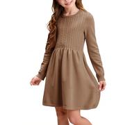 Haloumoning Abito da bambina, a maniche lunghe, con motivo a treccia, linea ad A, per il tempo libero, per l'autunno, elegante, per feste