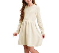 Haloumoning Abito da bambina, a maniche lunghe, con motivo a treccia, linea ad A, per il tempo libero, per l'autunno, elegante, per feste