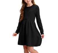 Haloumoning Abito da bambina, a maniche lunghe, con motivo a treccia, linea ad A, per il tempo libero, per l'autunno, elegante, per feste