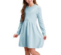 Haloumoning Abito da bambina, a maniche lunghe, con motivo a treccia, linea ad A, per il tempo libero, per l'autunno, elegante, per feste