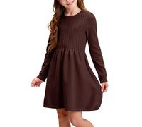 Haloumoning Abito da bambina, a maniche lunghe, con motivo a treccia, linea ad A, per il tempo libero, per l'autunno, elegante, per feste