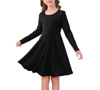 Haloumoning Abito da ragazza, a maniche lunghe, girocollo, per il tempo libero, linea ad A, elegante, abiti da festa, tinta unita, casual, abito midi, per occasioni festive, matrimoni, vestiti per