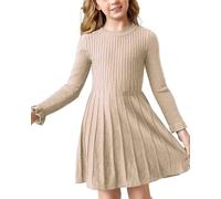 Haloumoning Abito da ragazza, a maniche lunghe, linea ad A, caldo, per la scuola, l'autunno, l'inverno, tinta unita, per il tempo libero, per feste, beige., 140 cm