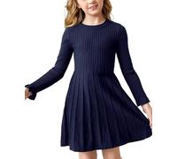 Haloumoning Abito da ragazza, a maniche lunghe, linea ad A, caldo, per la scuola, l'autunno, l'inverno, tinta unita, per il tempo libero, per feste, Blu scuro, 160 cm