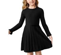 Haloumoning Abito da ragazza, a maniche lunghe, linea ad A, caldo, per la scuola, l'autunno, l'inverno, tinta unita, per il tempo libero, per feste, Nero , 160 cm