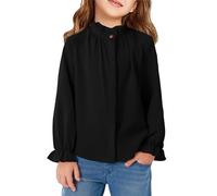 Haloumoning Camicetta per Ragazze con Volant a Maniche Lunghe, con Bottoni, Collo Alto, Camicia per Bambini, Carino, Top con Ruffle, Nero , 6-8 anni