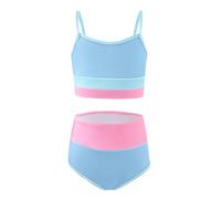 Haloumoning Costumi da bagno per ragazze Bikini Set cinghie regolabili Due pezzi Blocchi di colore Costume da bagno per ragazze con imbottitura sul petto 5-14 anni, Cielo blu, 9-10 Anni