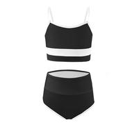 Haloumoning Costumi da bagno per ragazze Bikini Set cinghie regolabili Due pezzi Blocchi di colore Costume da bagno per ragazze con imbottitura sul petto 5-14 anni, Bianco e nero., 5-6 Anni