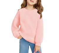 Haloumoning Felpa da ragazza, girocollo, oversize, per bambini, leggera, sportiva, a maniche lunghe, tinta unita, basic 5-14 anni, Colore: rosa., 9-10 Jahre