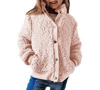 Haloumoning Giacca da ragazza a maniche lunghe Sherpa Teddy cappotto in pile per bambini giacca calda con tasche bottoni, Colore: rosa., 13-14 Jahre