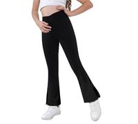Haloumoning Leggings Active Ragazza Bootcut Flare Yoga Pantaloni Bambini Vita Alta V Crossover Pantaloni Sportivi con Tasche, Nero , 4-6 anni